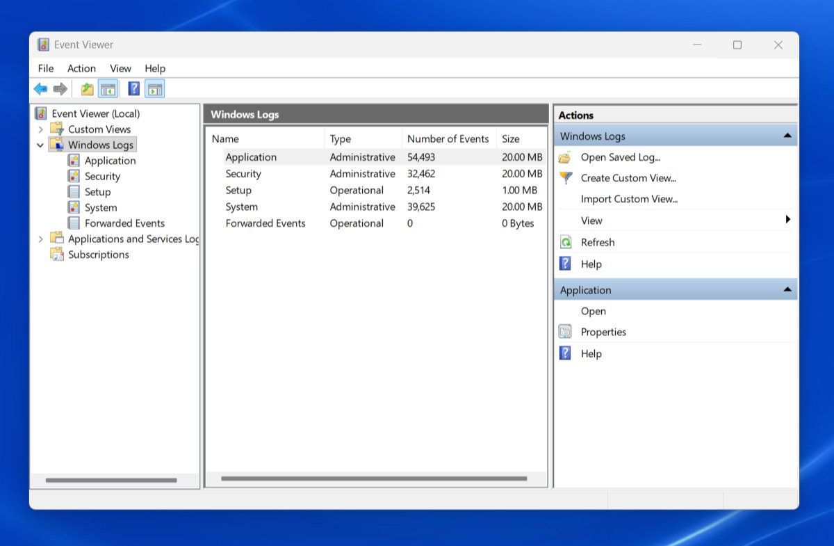 Windows event viewer