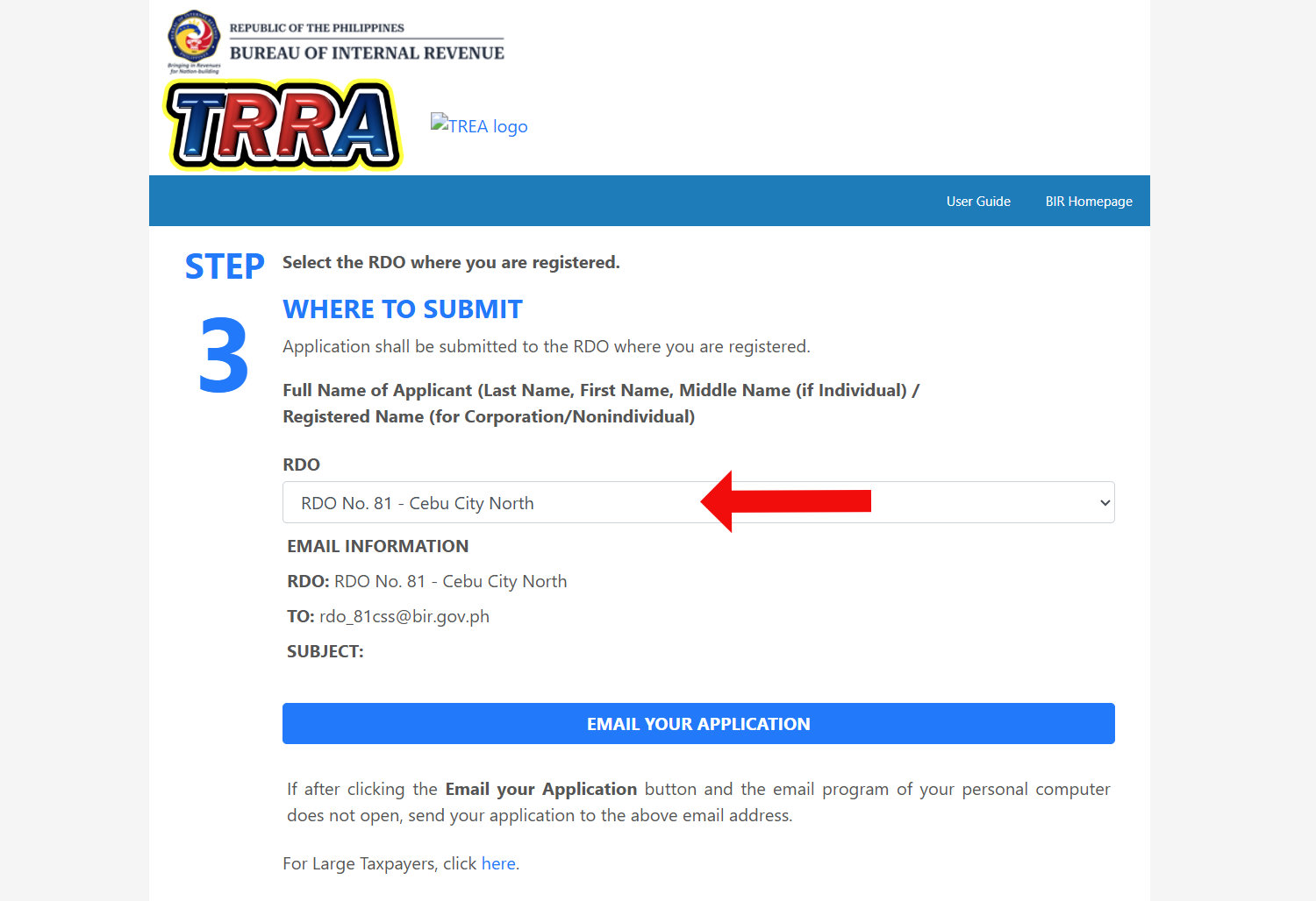 Select the RDO where you are registered