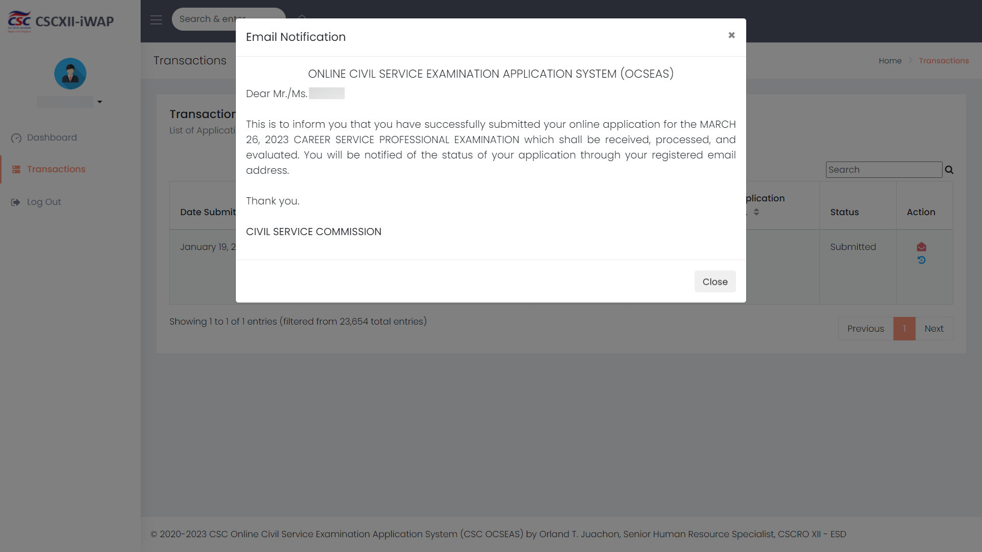 OCSEAS application submitted