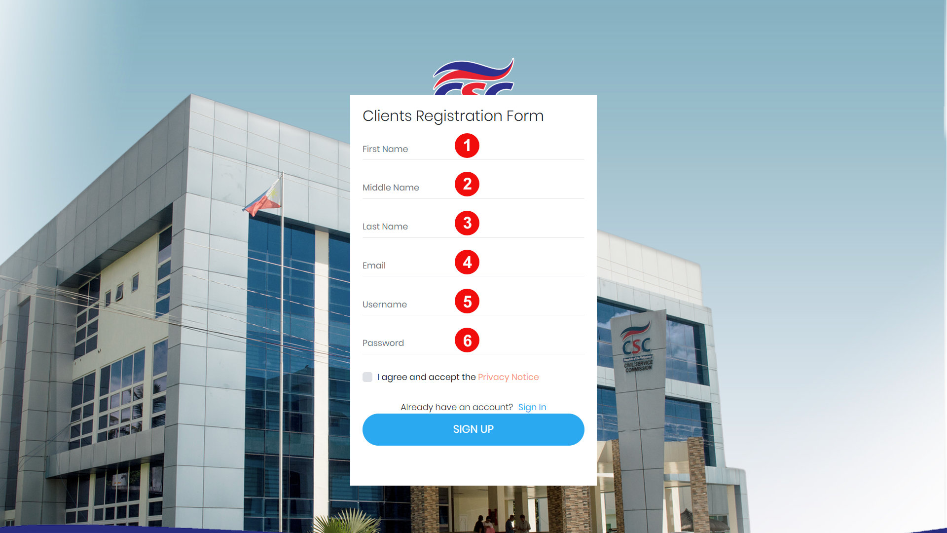 OCSEAS clients registration form