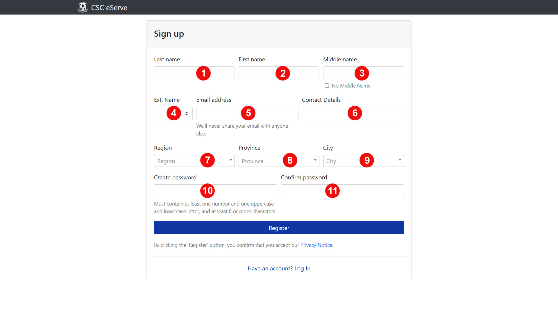 CSC eServe account information
