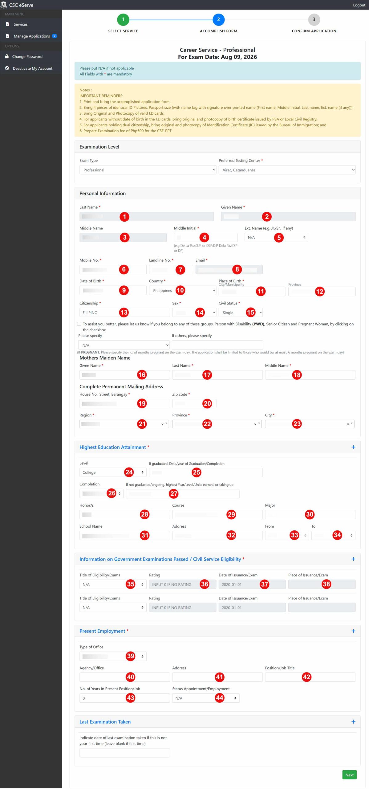 CSC eServe application form