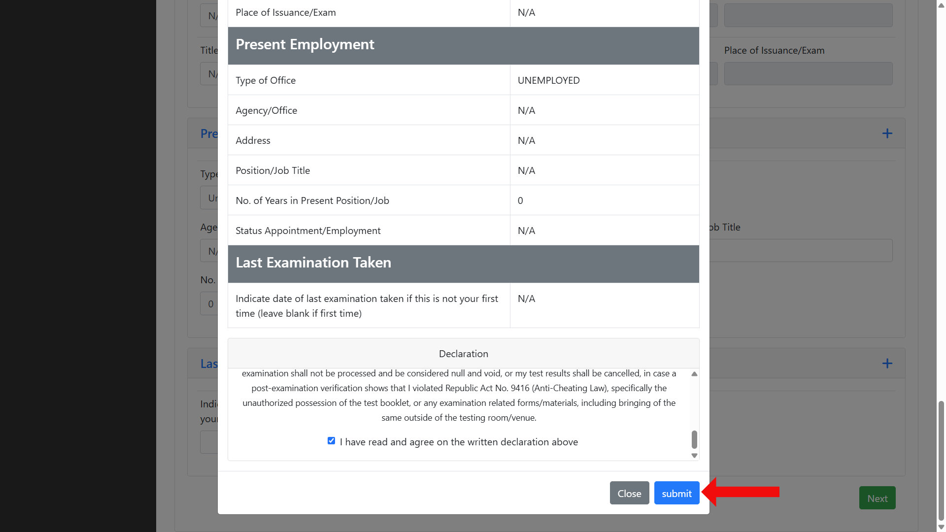 CSC eServe application summary
