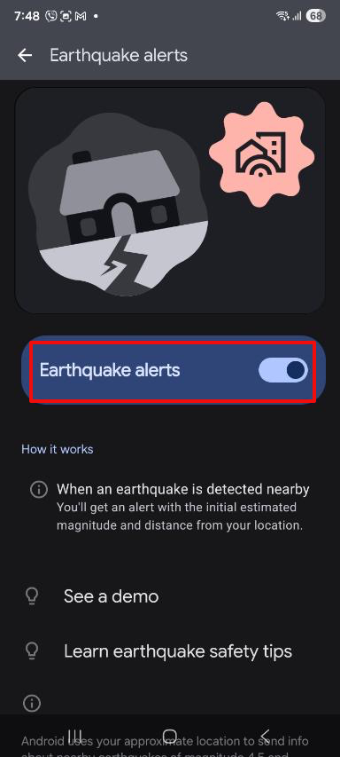 Turn on earthquake alerts