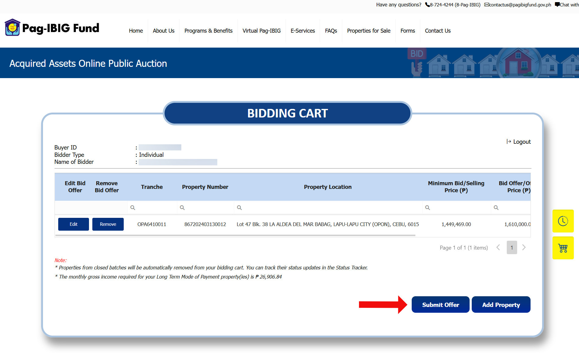 Bidding cart
