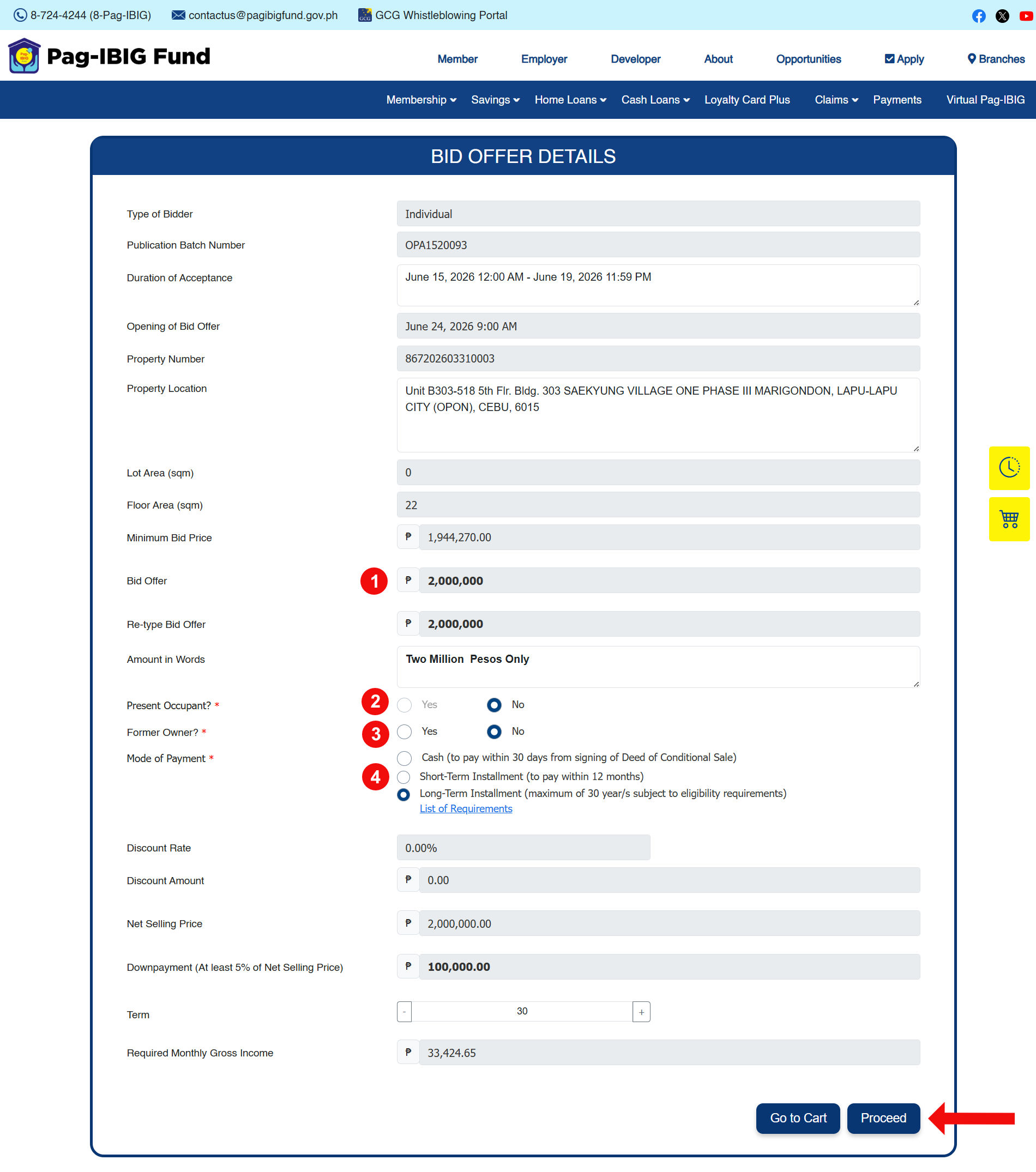 Bid offer details