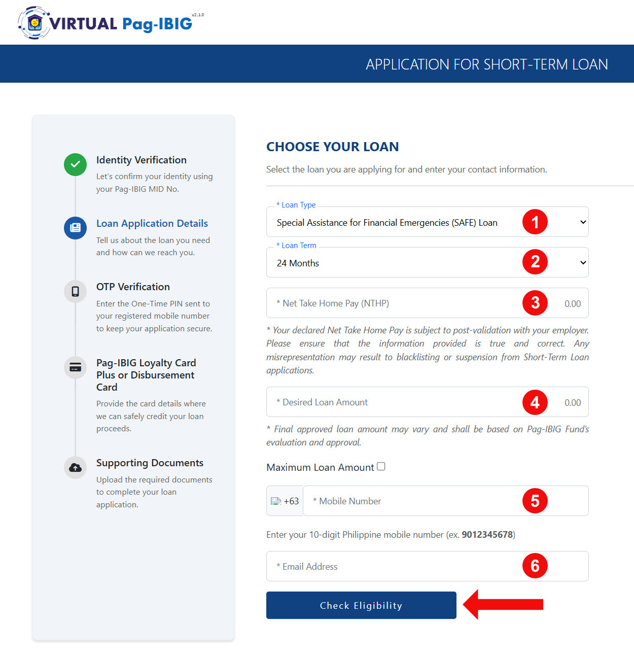 Pag-IBIG SAFE Loan application details