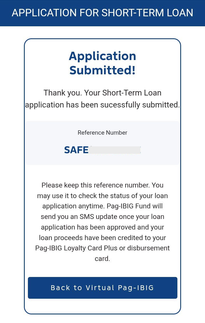 Pag-IBIG SAFE Loan application submitted