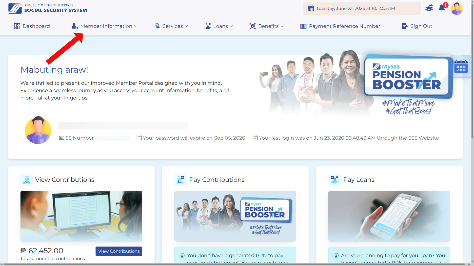 SSS member dashboard