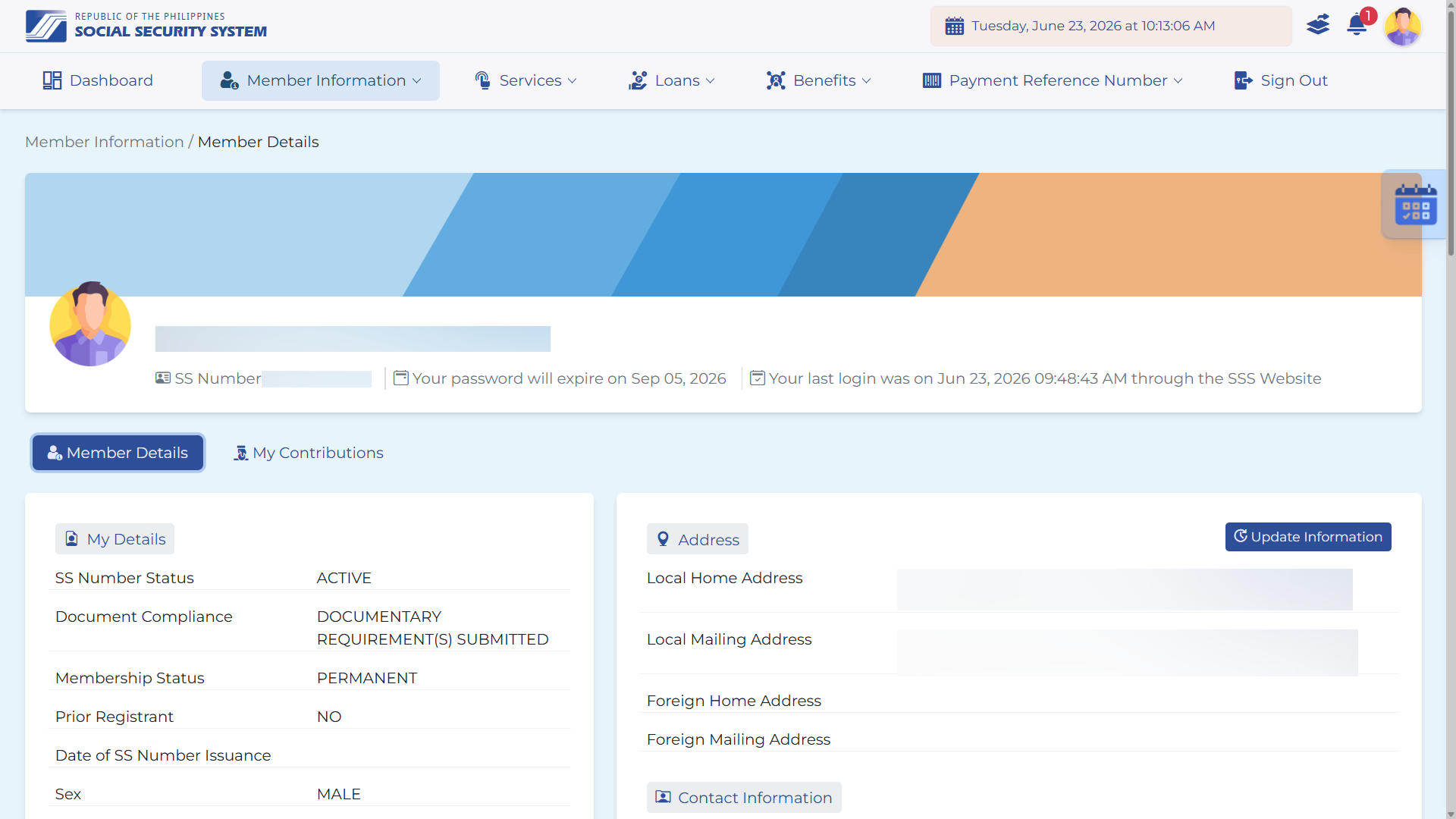 SSS static information page