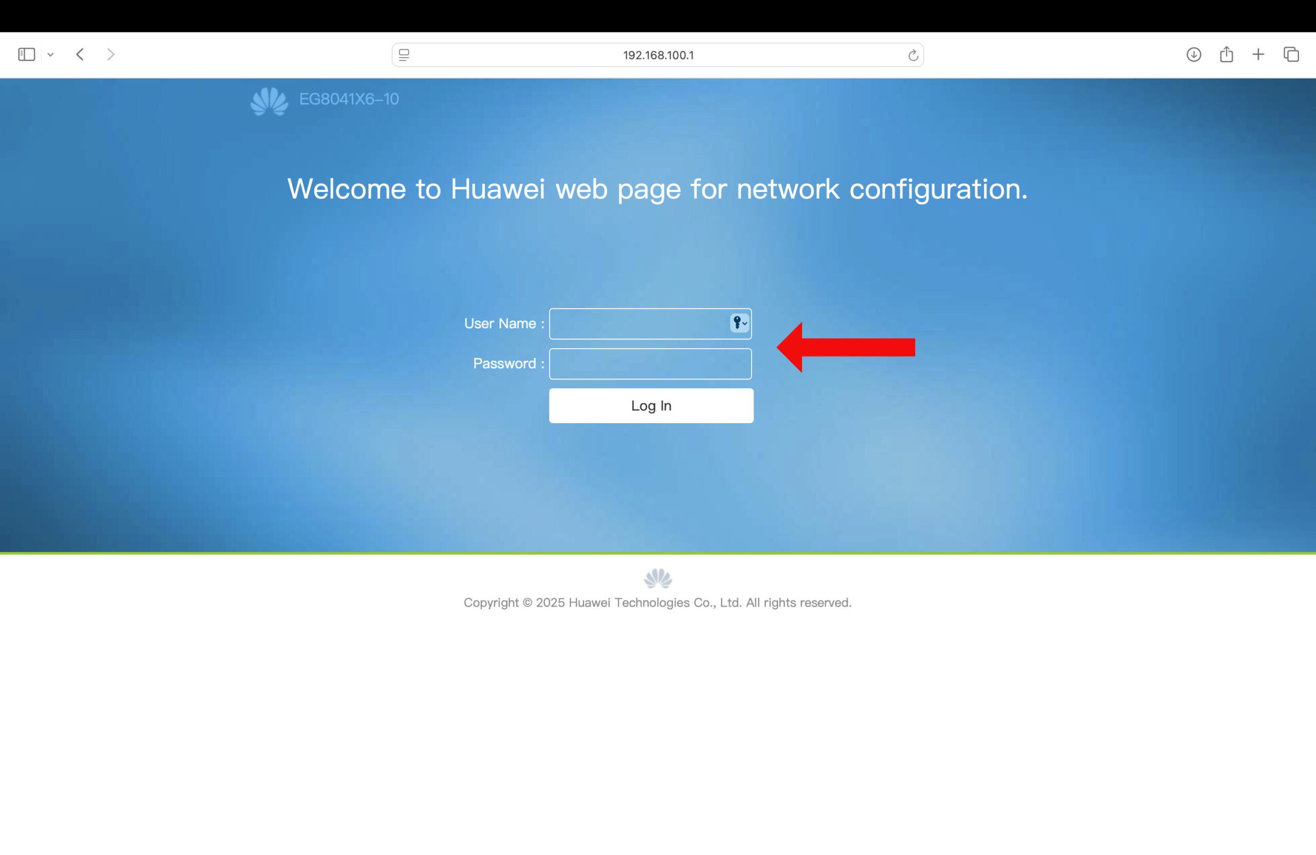 Converge admin login page at 192.168.100.1