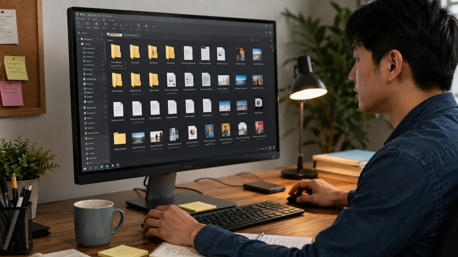 Organizing downloaded files and shared documents on a Windows desktop.