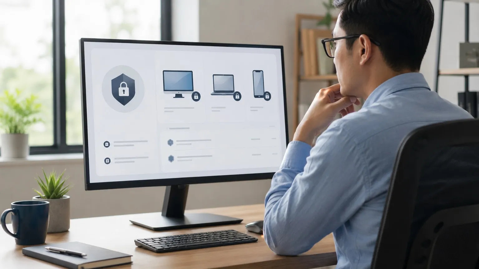Reviewing active devices and desktop messaging security on a Windows workstation.