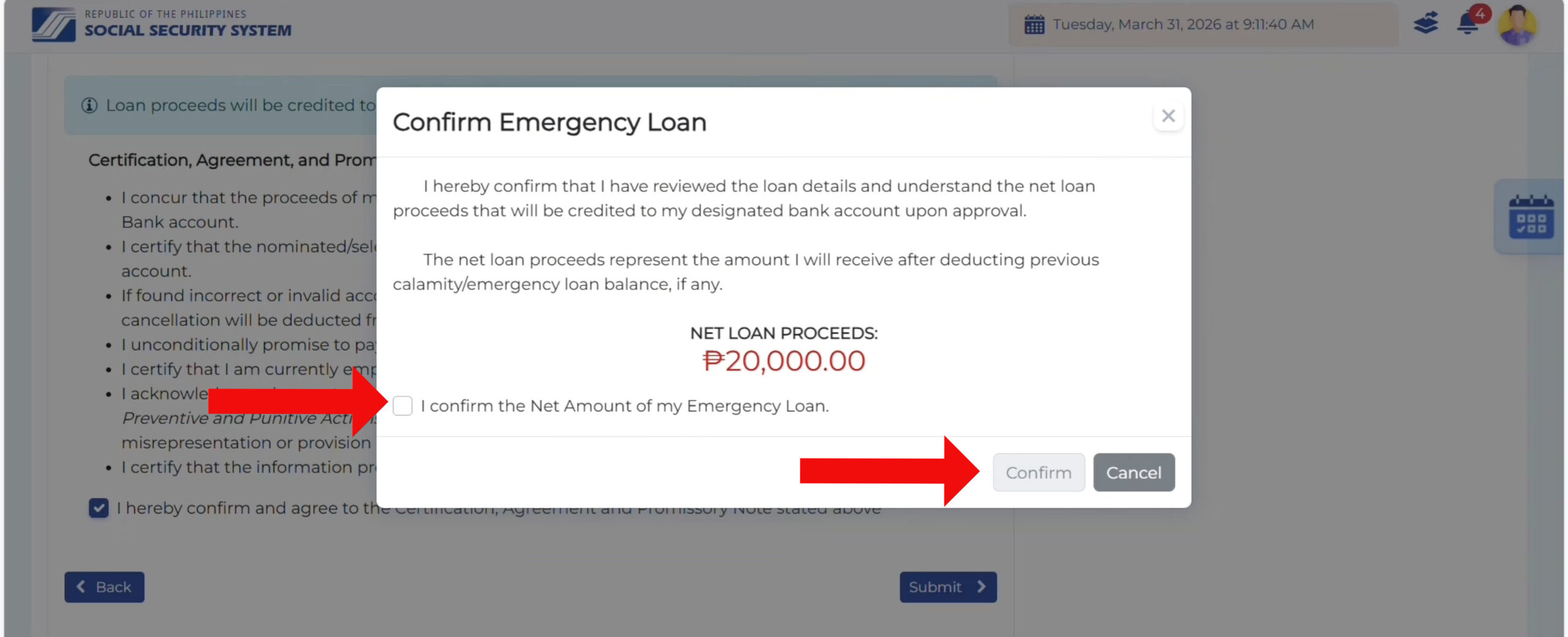 Confirm your emergency loan